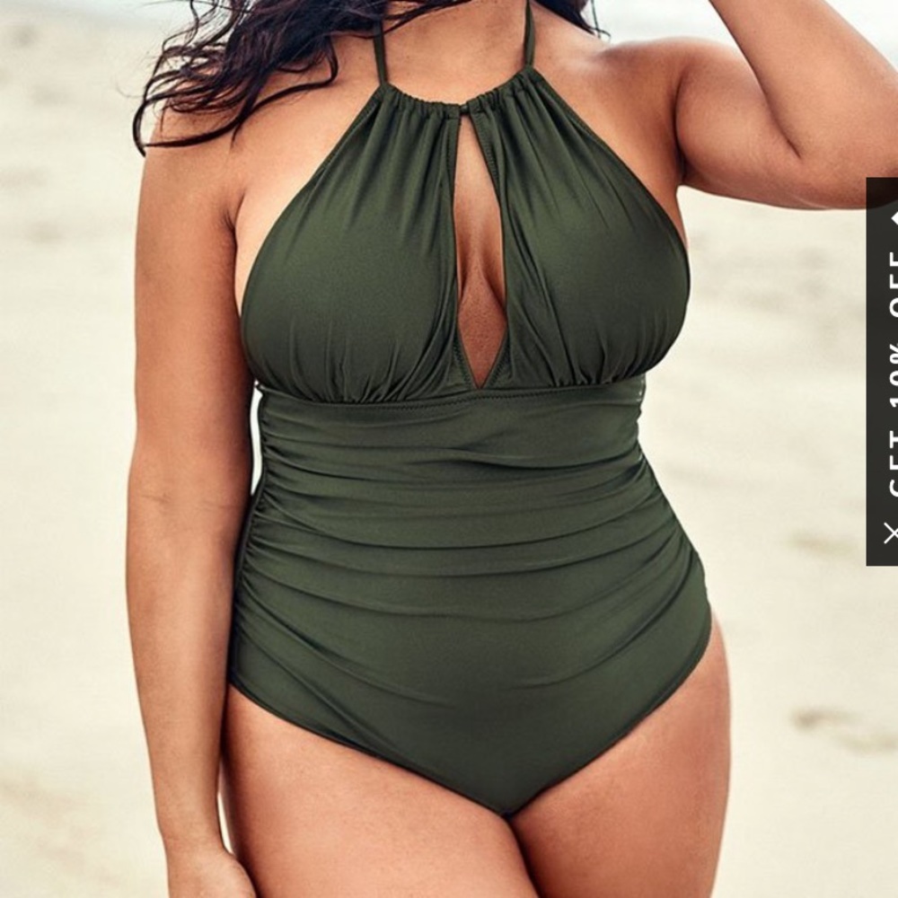 Olive halter plus size one piece swimsuit